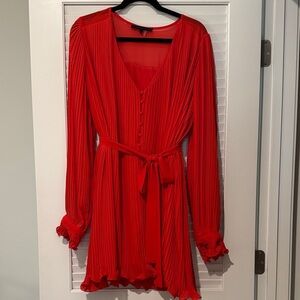 Endless Rose Red Pleated Long-Sleeve Wrap Dress